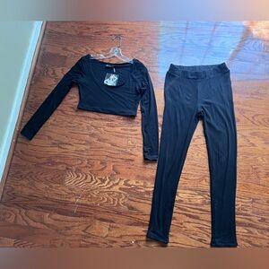 naked wardrobe Black Crop Top & Leggings Two-Piece Set